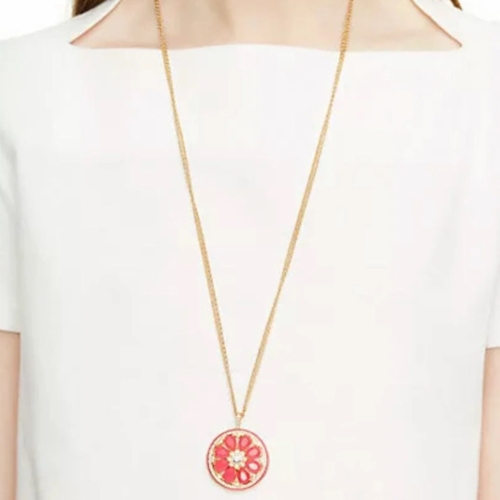 $98 Kate Spade Out Of Office Crystal Grapefruit Long Pendant Necklace - Picture 3 of 6